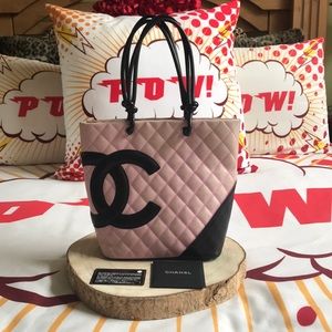 Chanel Cambon pink/black leather tote
